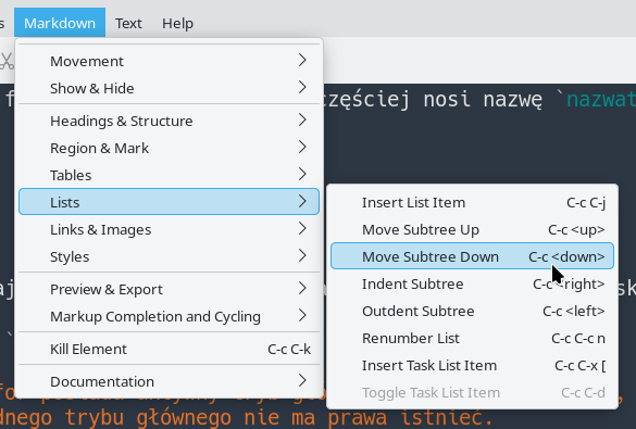Markdown menu